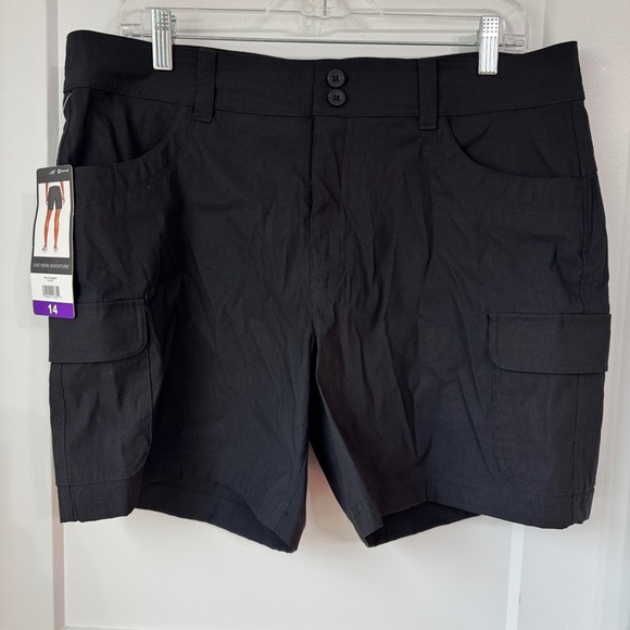 Eddie Bauer Summer Trail Shorts Black UPF 30+ Size 14 NWT Nylon Spandex Cargo - Picture 1 of 11